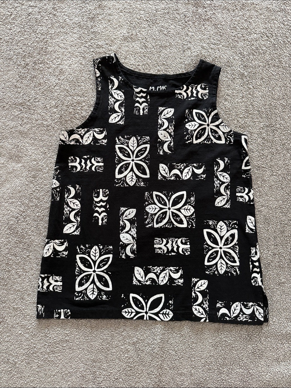M. Mac Black Floral Block Print Tank Top